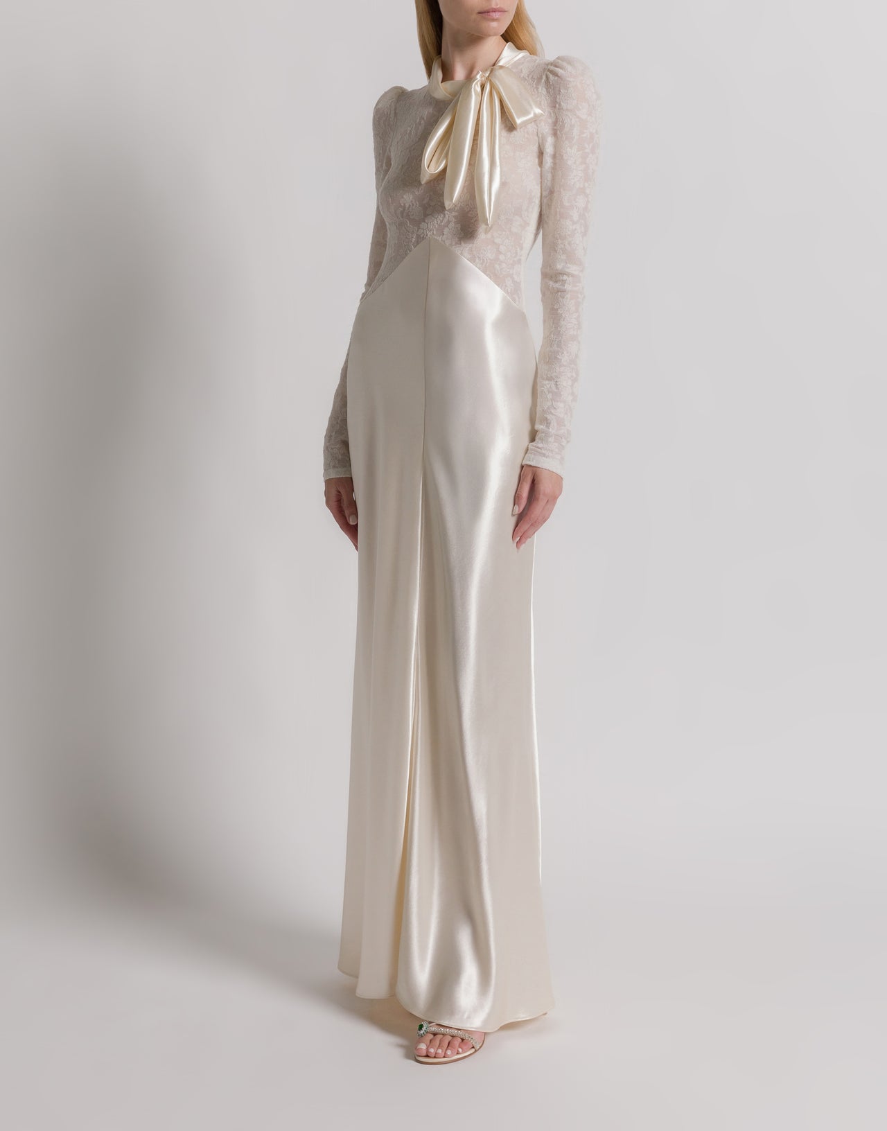 Satin and lace evening dress Ivory Alberta Ferretti Boutique Online 2