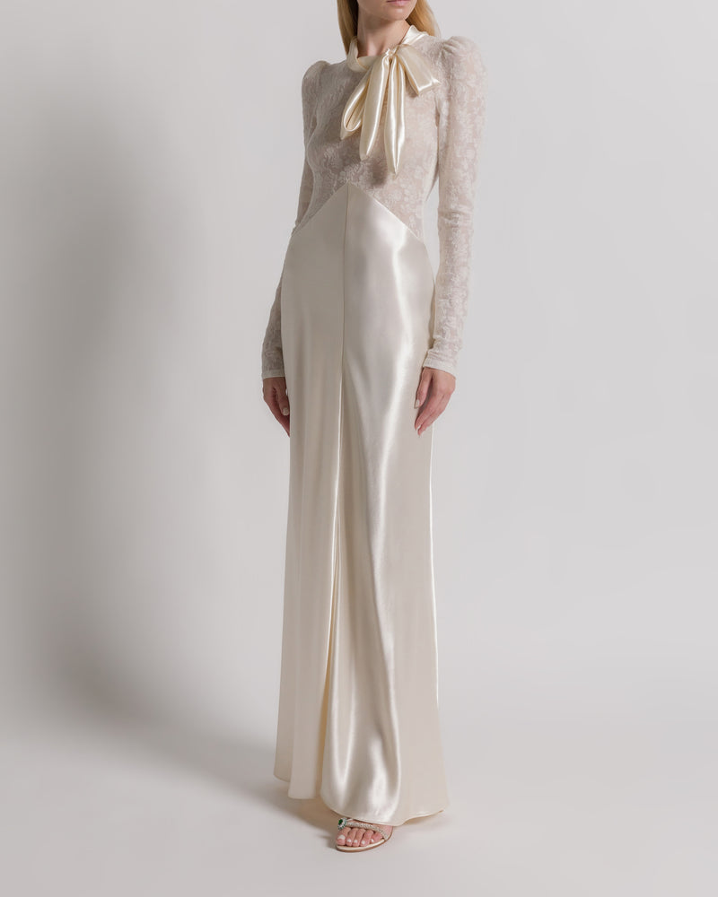 Satin and lace evening dress Ivory Alberta Ferretti Boutique Online 1
