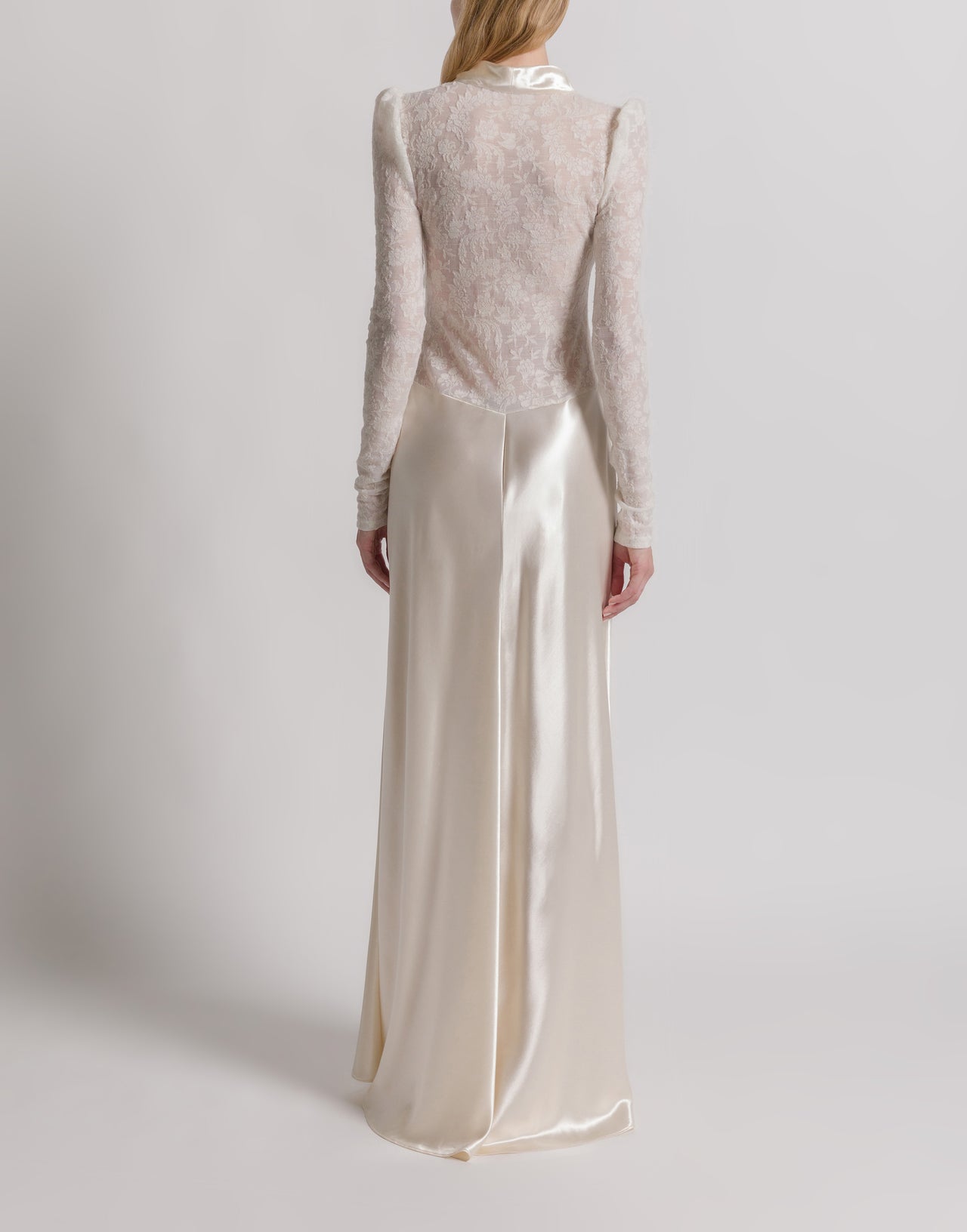 Satin and lace evening dress Ivory Alberta Ferretti Boutique Online 3