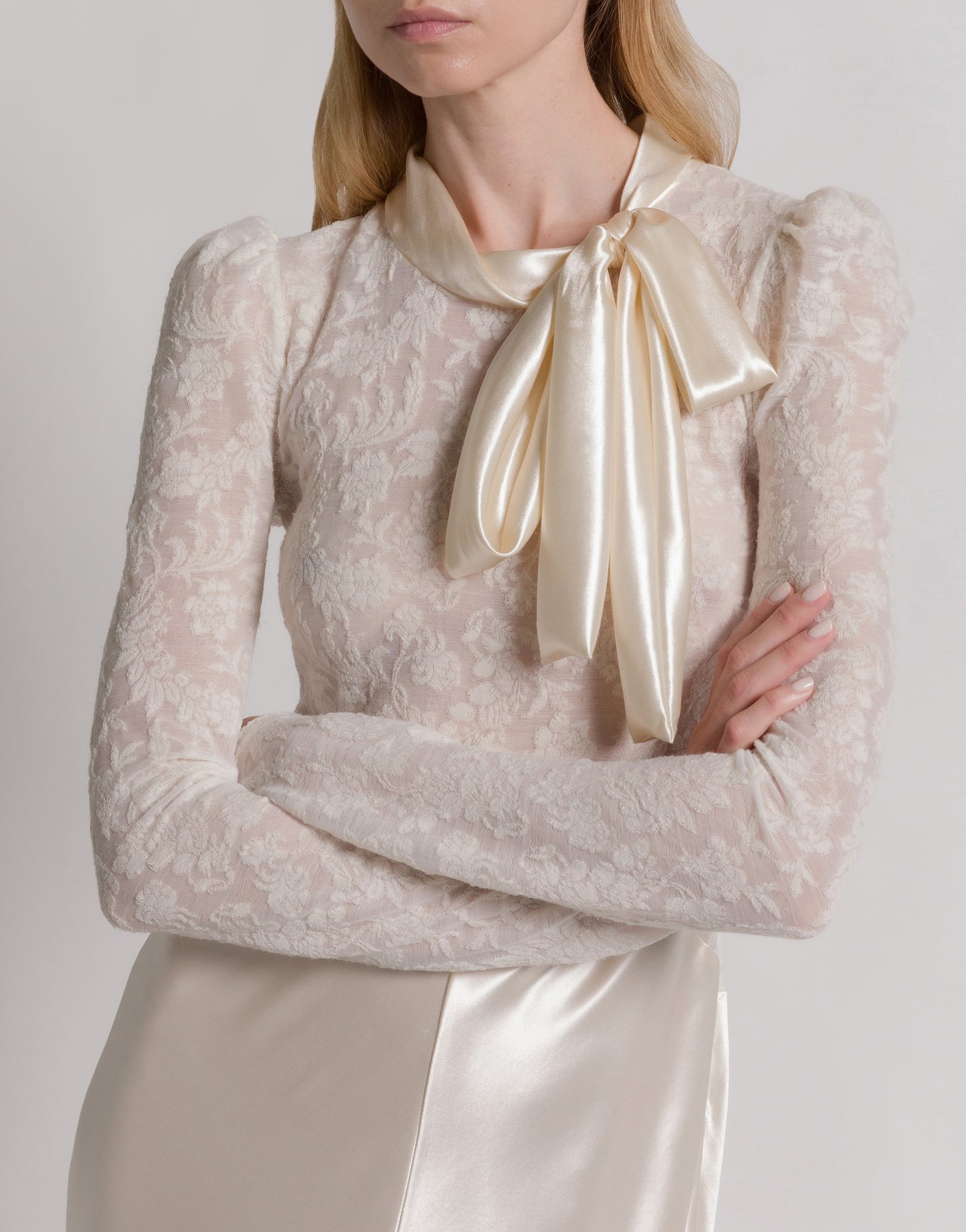 Satin and lace evening dress Ivory Alberta Ferretti Boutique Online 4