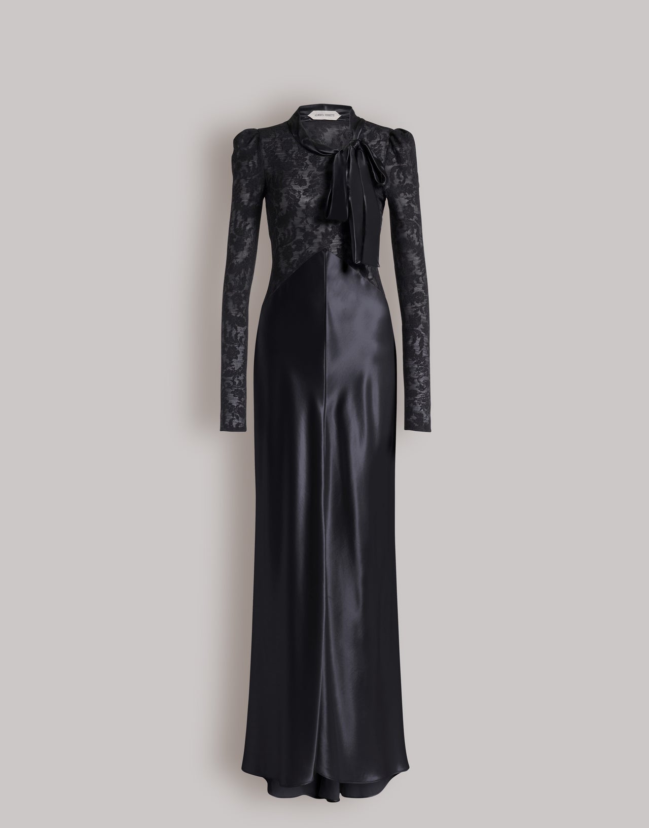 Vestido de noche de satén y encaje Negro Alberta Ferretti Boutique Online 1