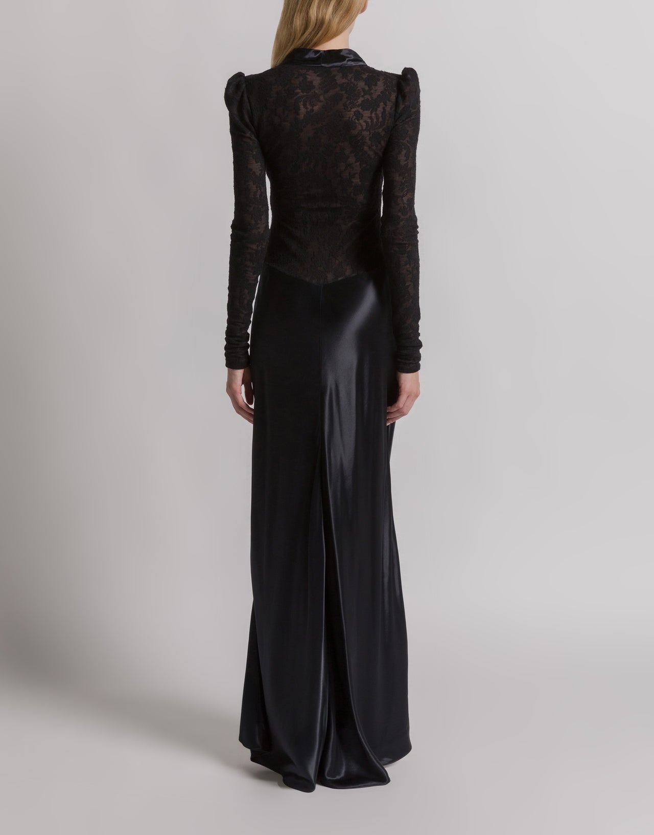 Vestido de noche de satén y encaje Negro Alberta Ferretti Boutique Online 3