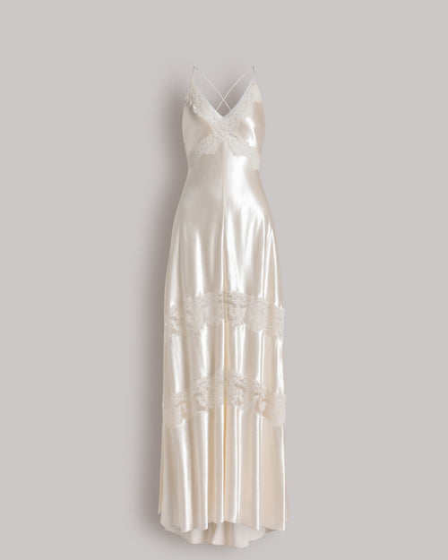 Satin dress with lace inserts Ivory Alberta Ferretti Boutique Online 0