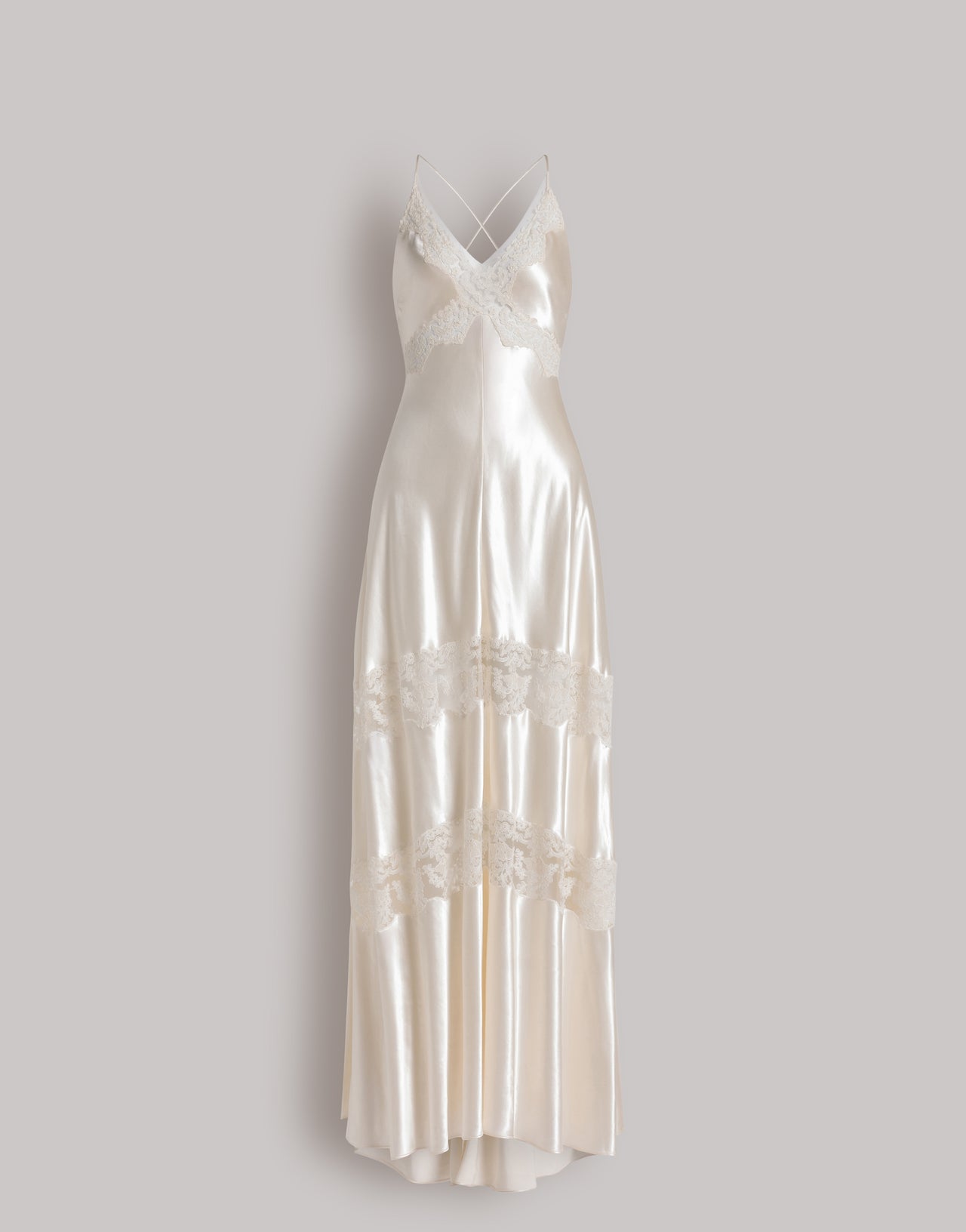 Satin dress with lace inserts Ivory Alberta Ferretti Boutique Online 1