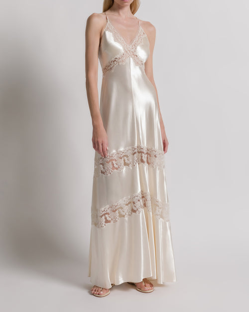 Satin dress with lace inserts Ivory Alberta Ferretti Boutique Online 1
