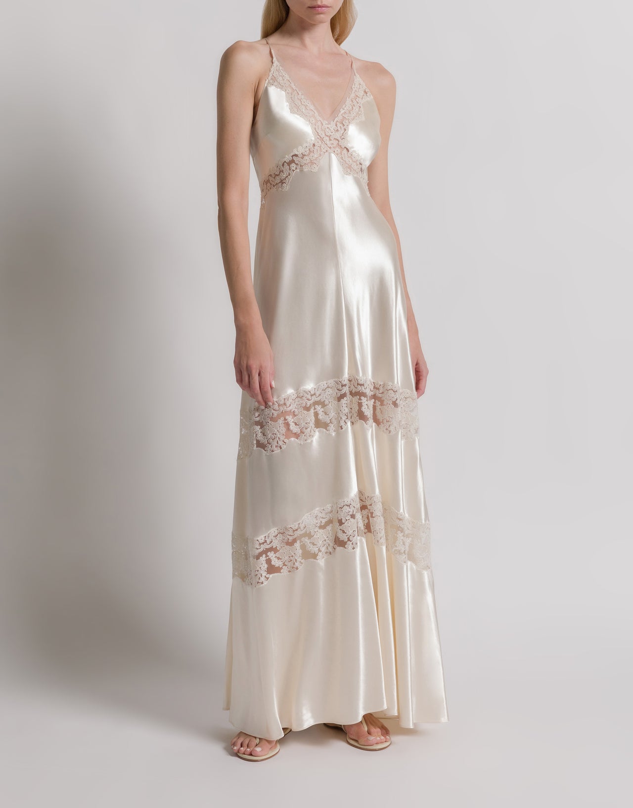 Satin dress with lace inserts Ivory Alberta Ferretti Boutique Online 2