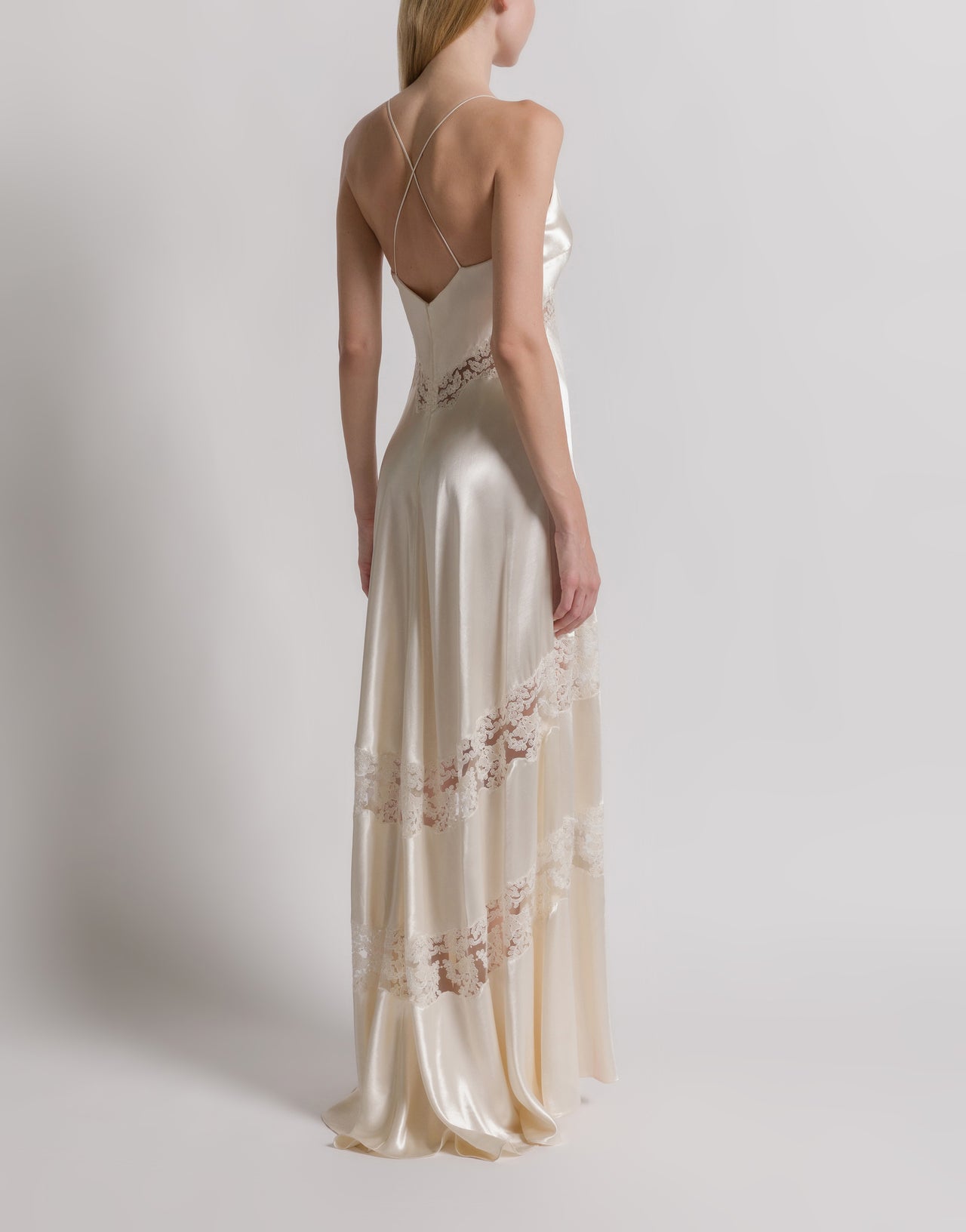 Satin dress with lace inserts Ivory Alberta Ferretti Boutique Online 3