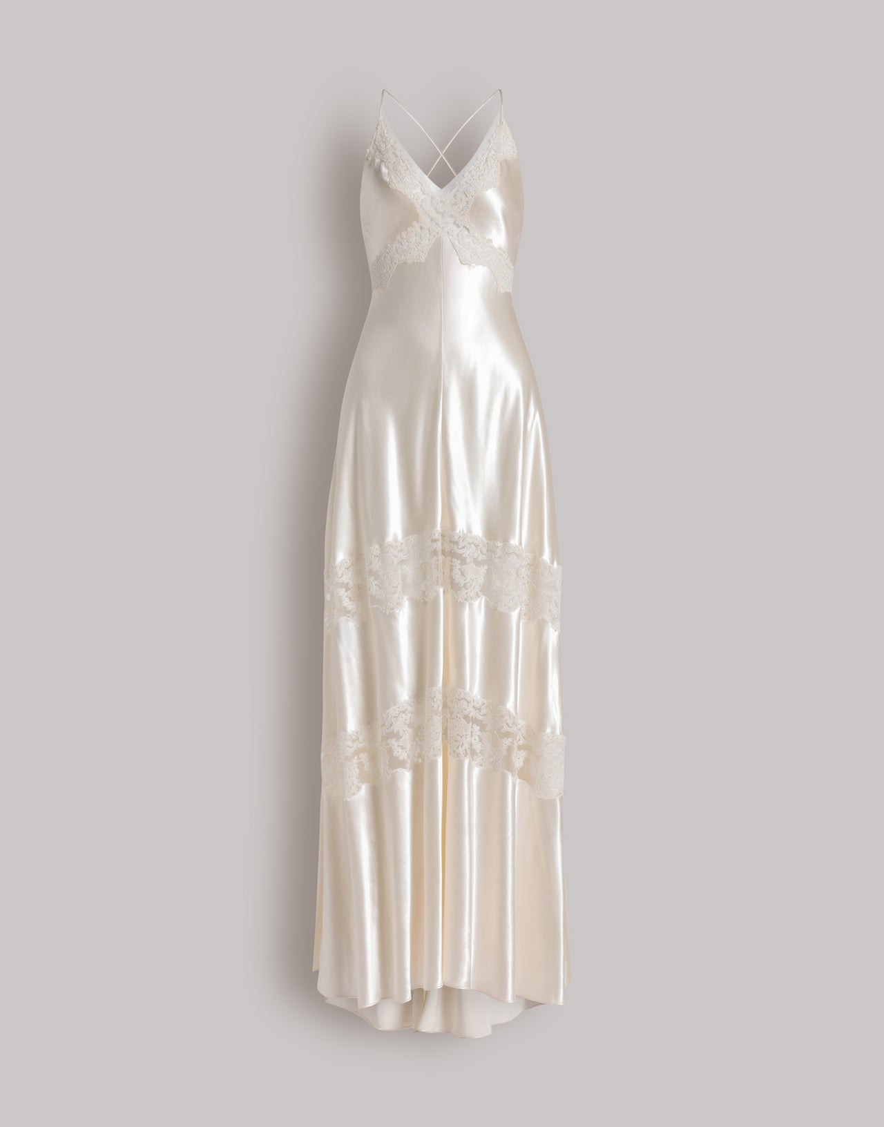 Satin dress with lace inserts Ivory Alberta Ferretti Boutique Online 1