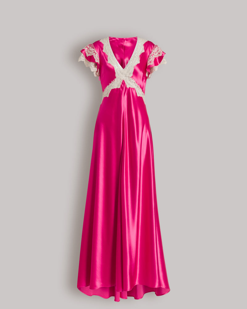 Satin dress with lace sleeves Pink Alberta Ferretti Boutique Online 0