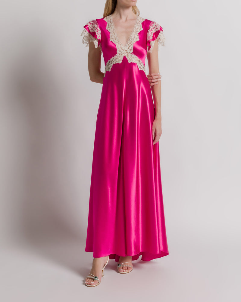 Satin dress with lace sleeves Pink Alberta Ferretti Boutique Online 1