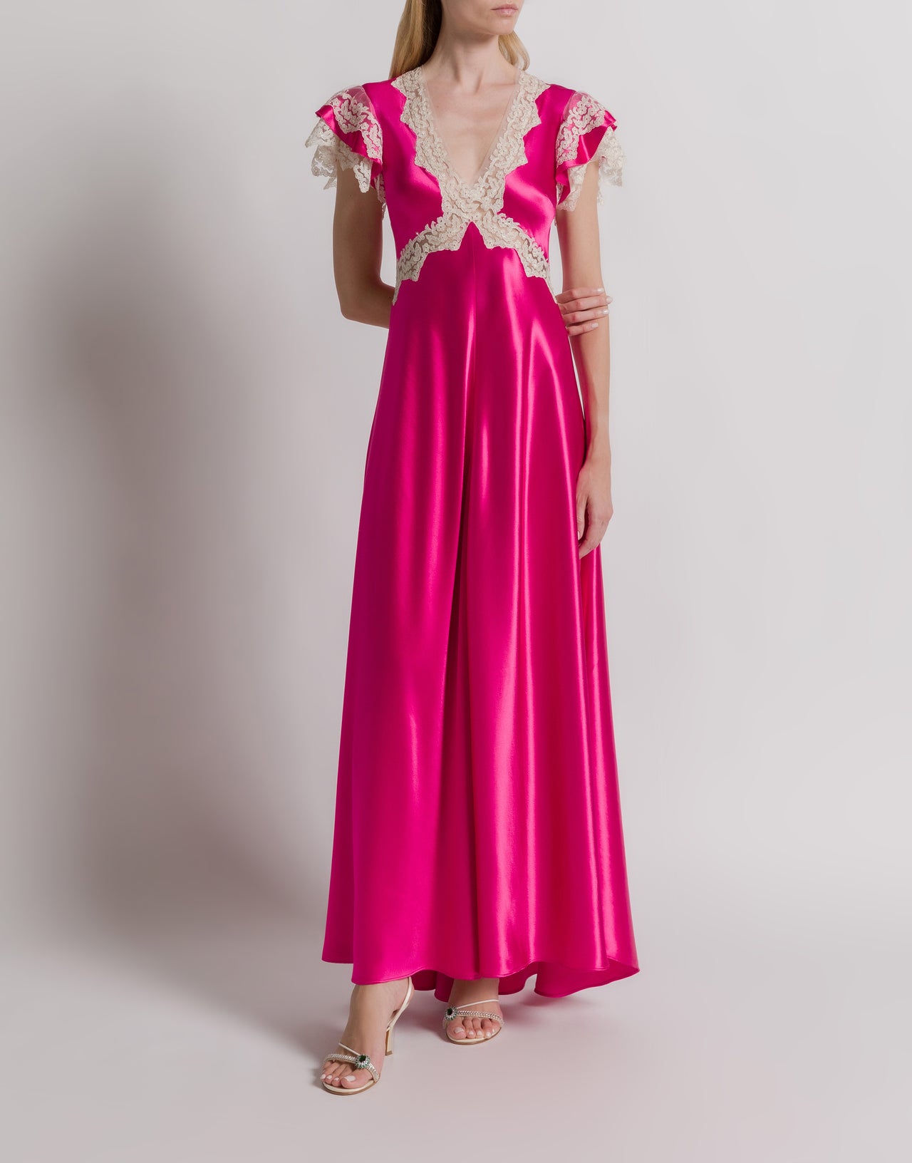 Satin dress with lace sleeves Pink Alberta Ferretti Boutique Online 2