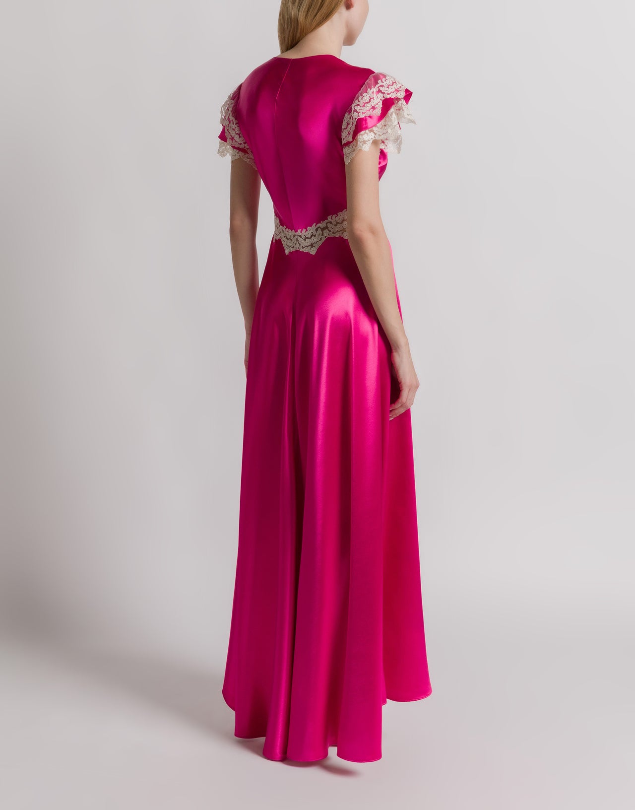Satin dress with lace sleeves Pink Alberta Ferretti Boutique Online 3