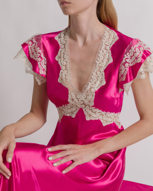 Satin dress with lace sleeves