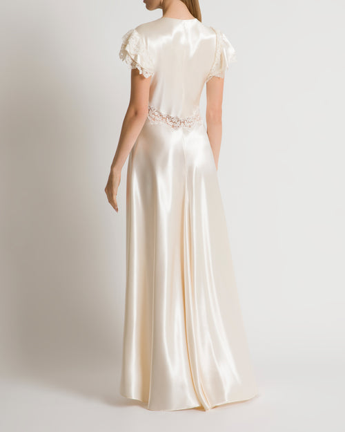 Satin dress with lace sleeves