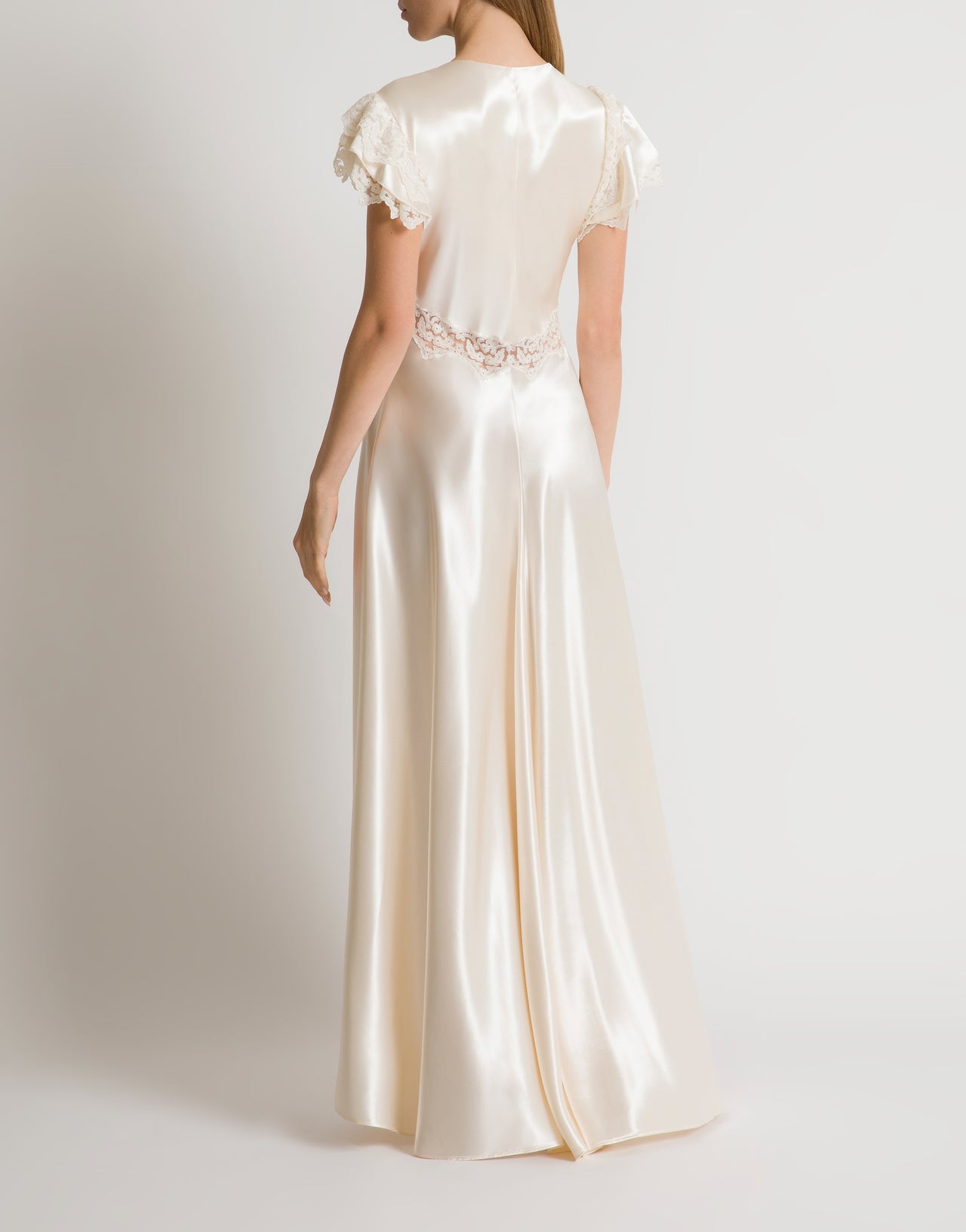 Satin dress with lace sleeves Ivory Alberta Ferretti Boutique Online 3
