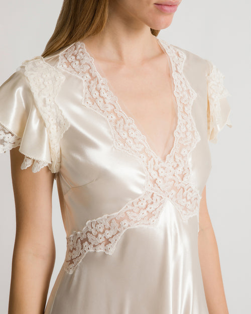 Satin dress with lace sleeves