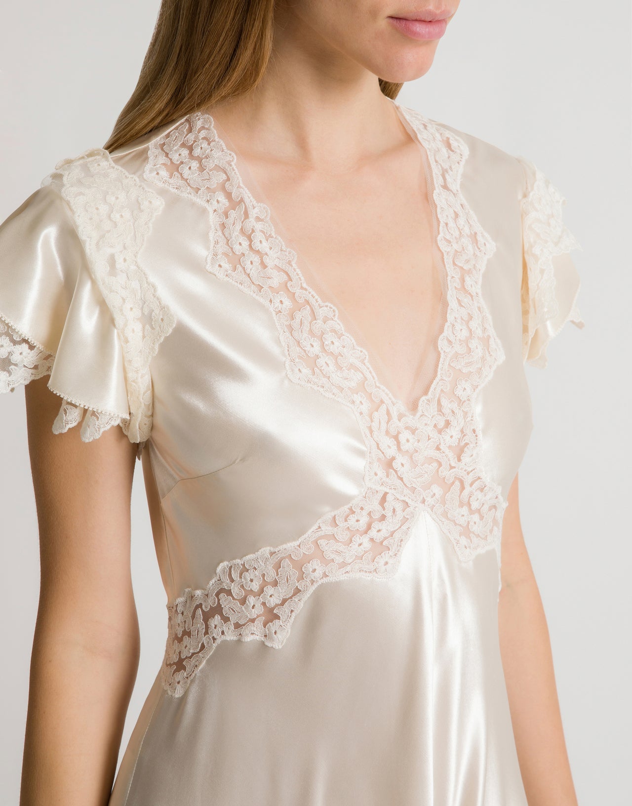 Satin dress with lace sleeves Ivory Alberta Ferretti Boutique Online 4