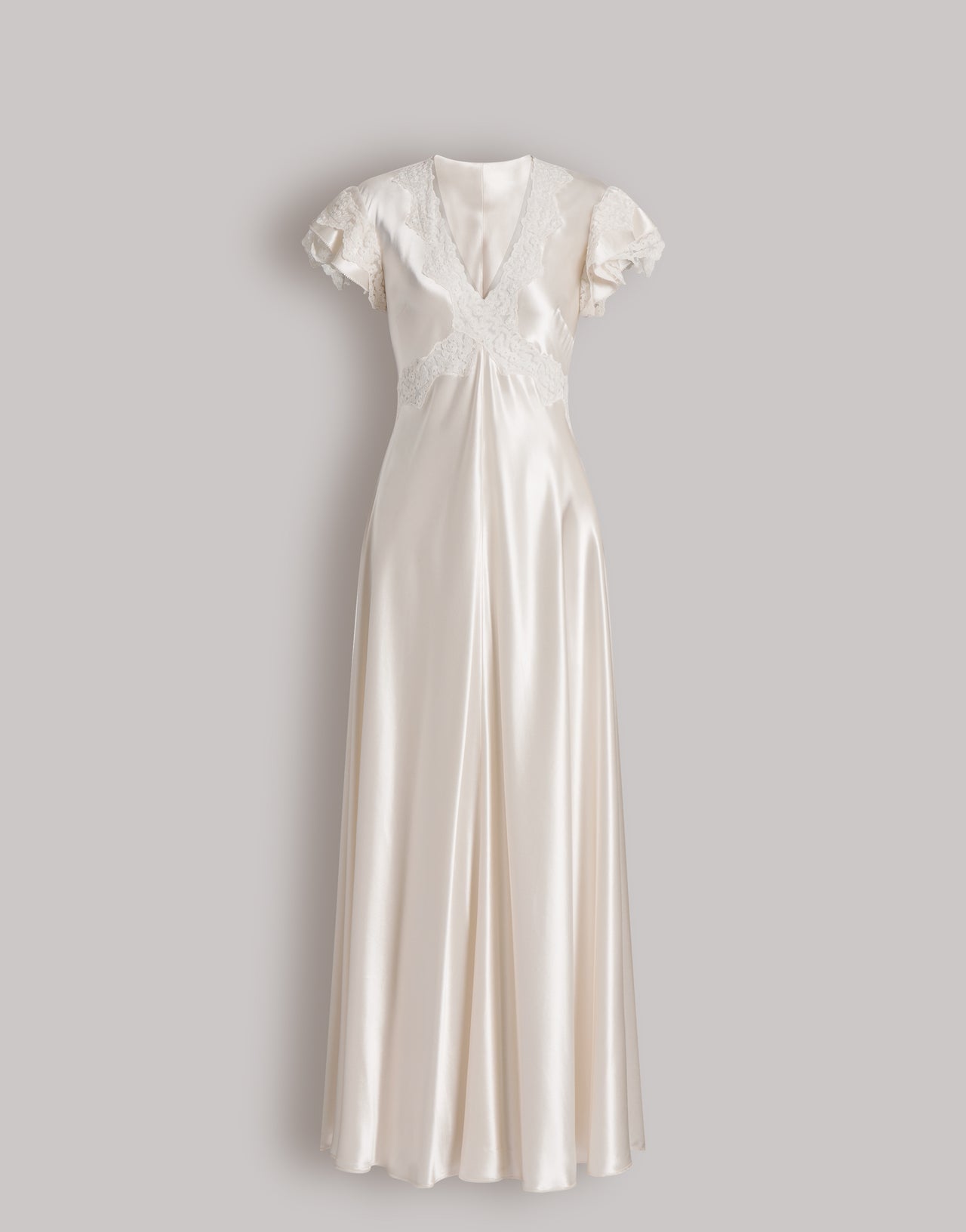 Satin dress with lace sleeves Ivory Alberta Ferretti Boutique Online 1