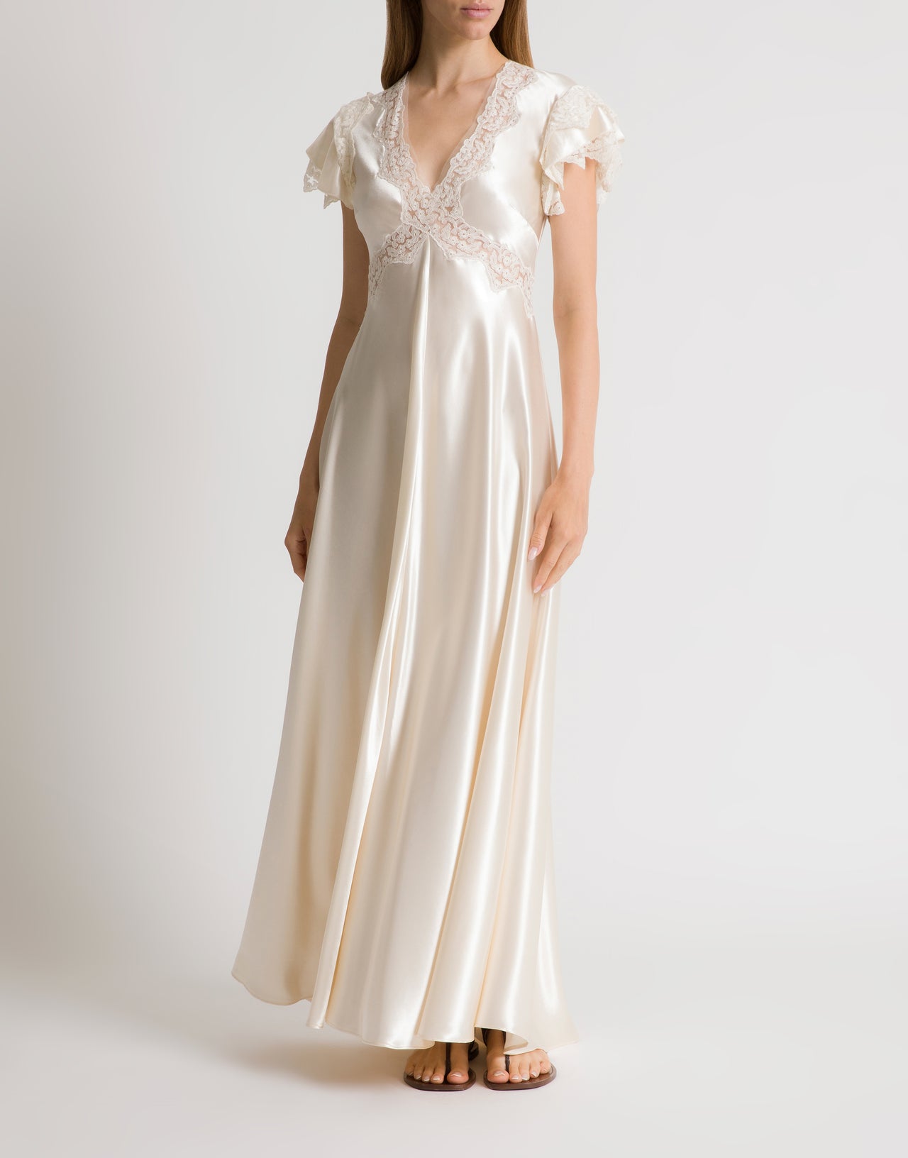 Satin dress with lace sleeves Ivory Alberta Ferretti Boutique Online 2
