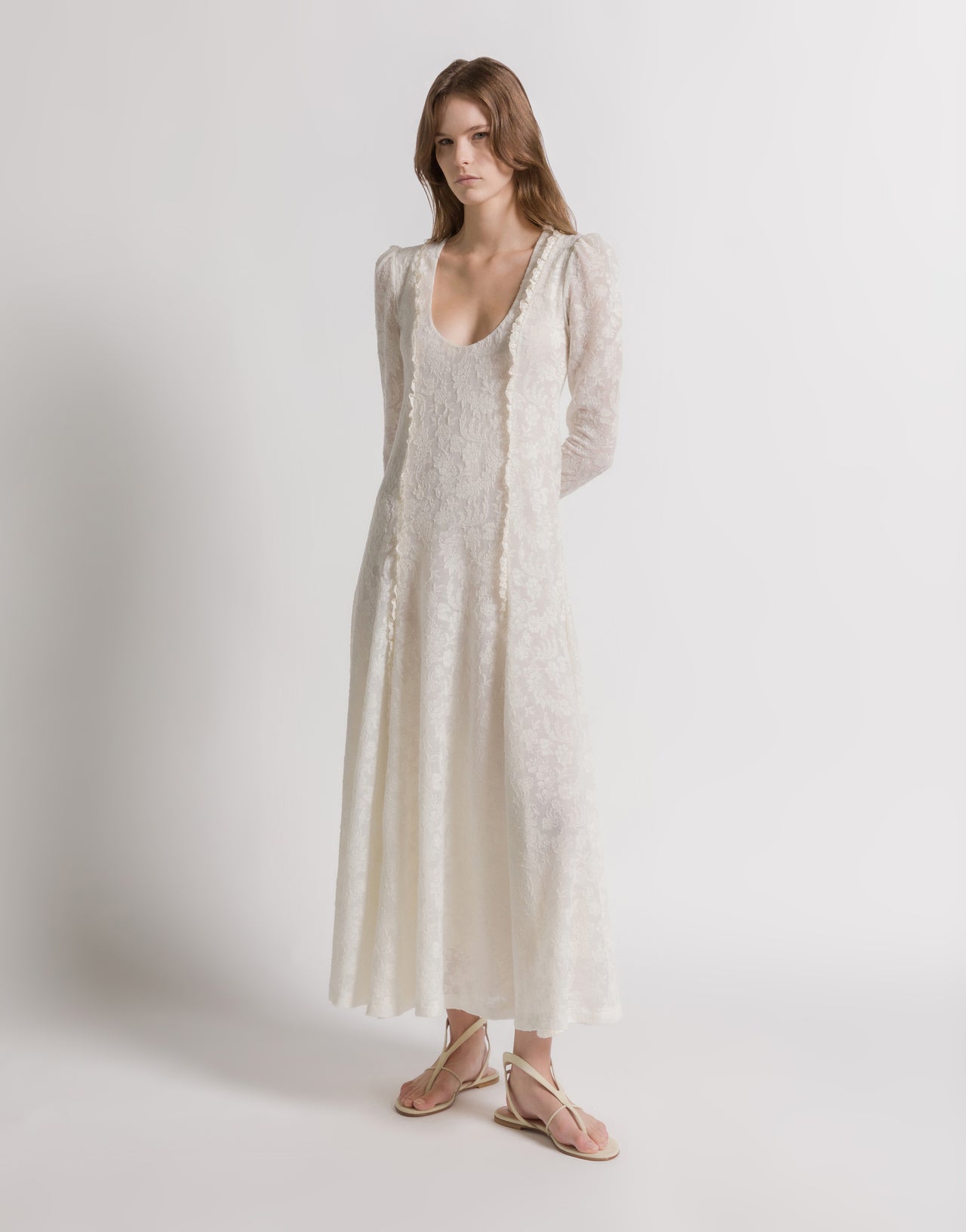 Long-sleeved wool lace dress White Alberta Ferretti Boutique Online 2