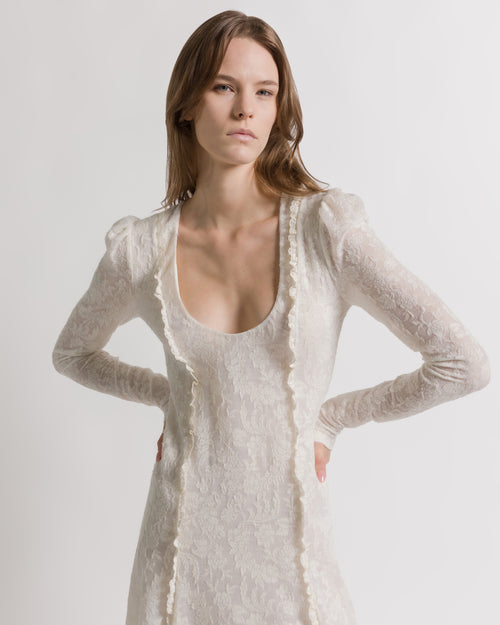 Long-sleeved wool lace dress