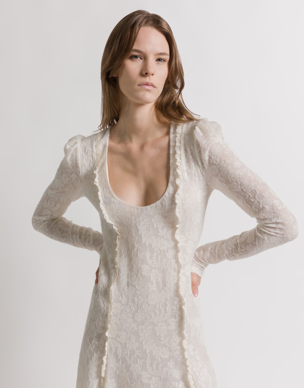 Long-sleeved wool lace dress White Alberta Ferretti Boutique Online 4