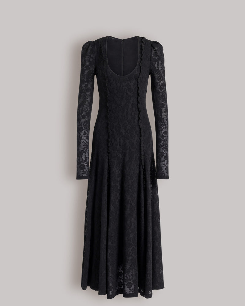 Long-sleeved wool lace dress Black Alberta Ferretti Boutique Online 0
