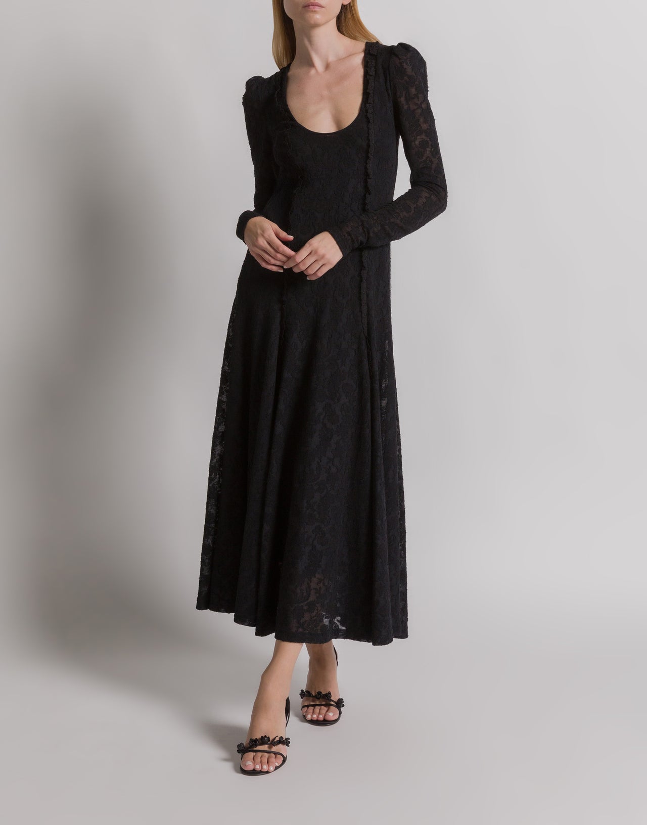 Long-sleeved wool lace dress 黑色 Alberta Ferretti Boutique Online 2