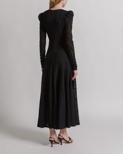 Long-sleeved wool lace dress