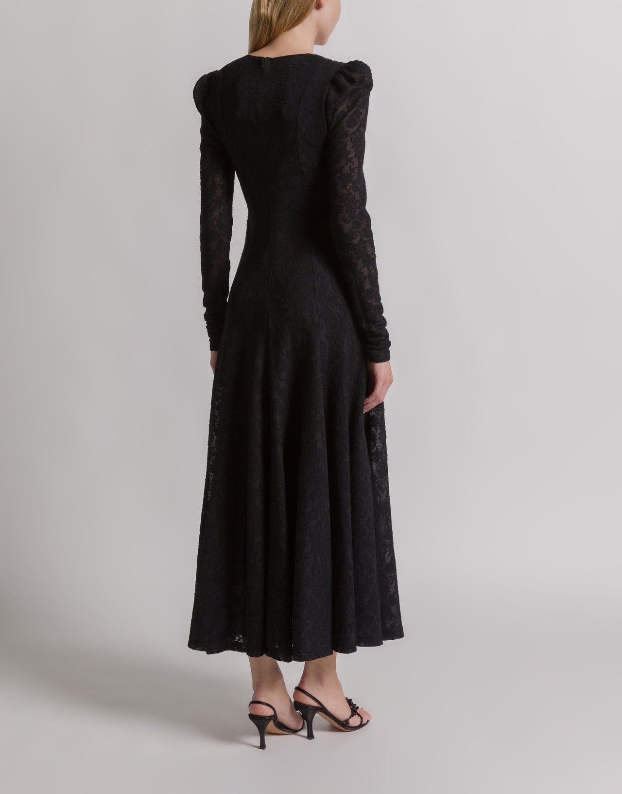 Long-sleeved wool lace dress 黑色 Alberta Ferretti Boutique Online 3