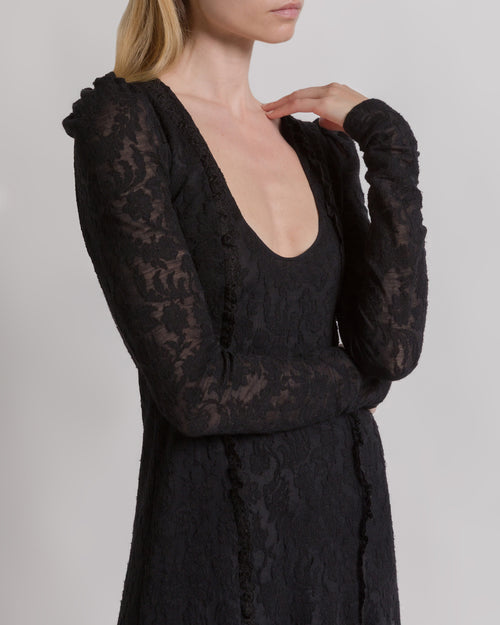 Long-sleeved wool lace dress