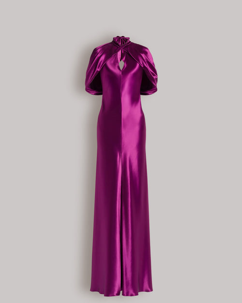 Satin evening dress with cape sleeves Purple Alberta Ferretti Boutique Online 0