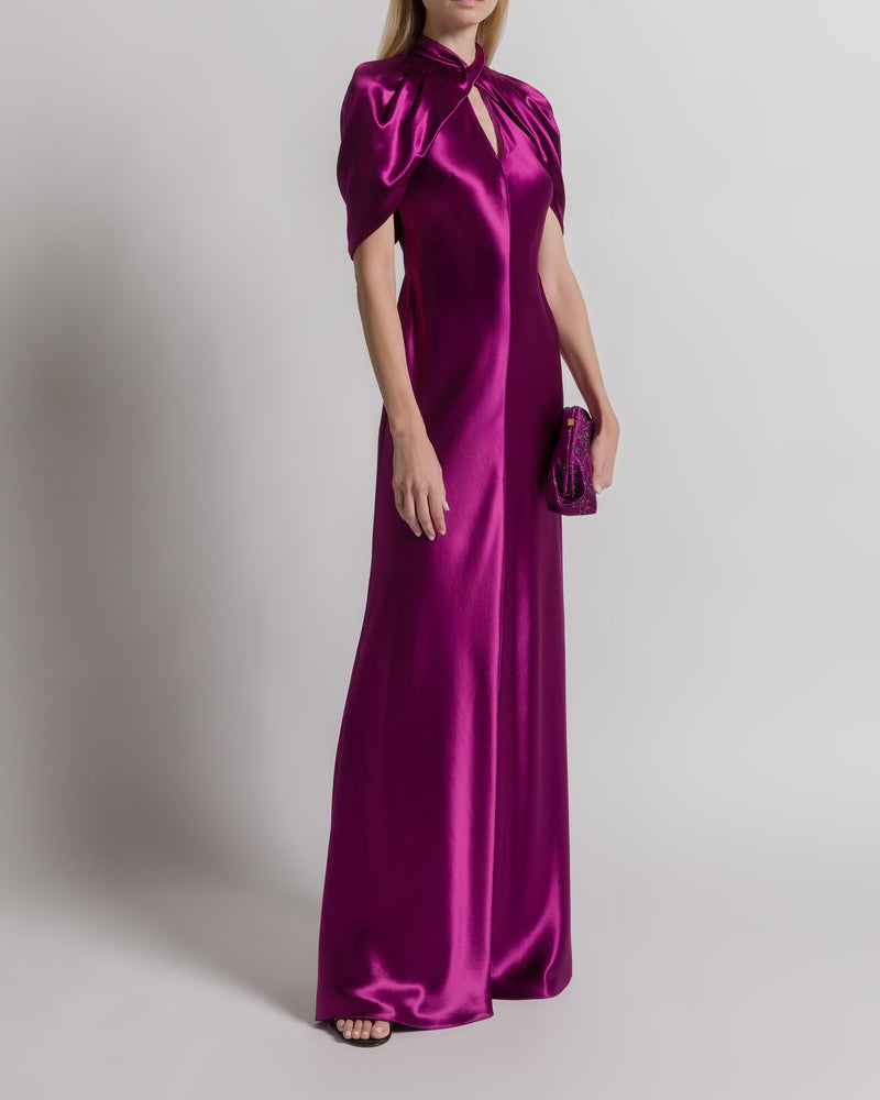 Satin evening dress with cape sleeves Purple Alberta Ferretti Boutique Online 1