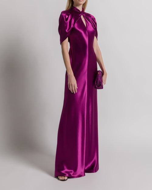 Satin evening dress with cape sleeves Purple Alberta Ferretti Boutique Online 1