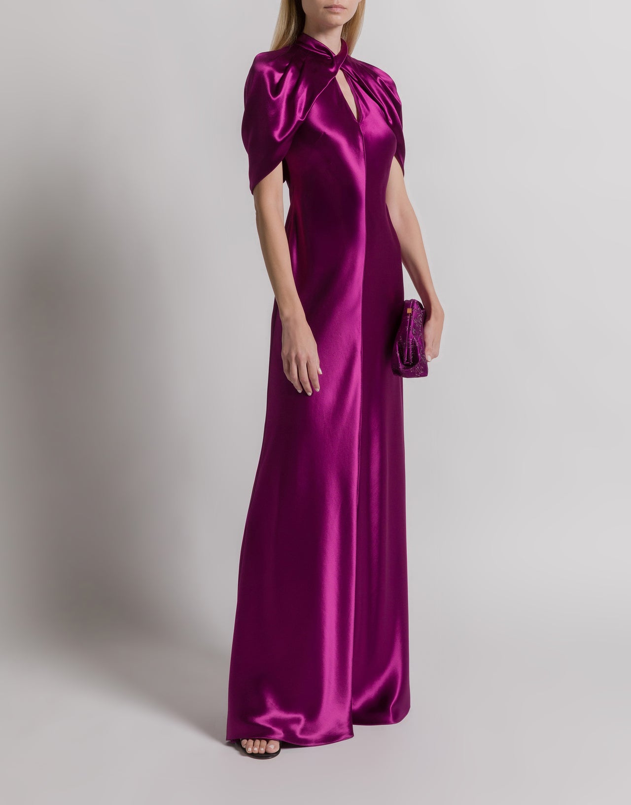 Satin evening dress with cape sleeves Purple Alberta Ferretti Boutique Online 2