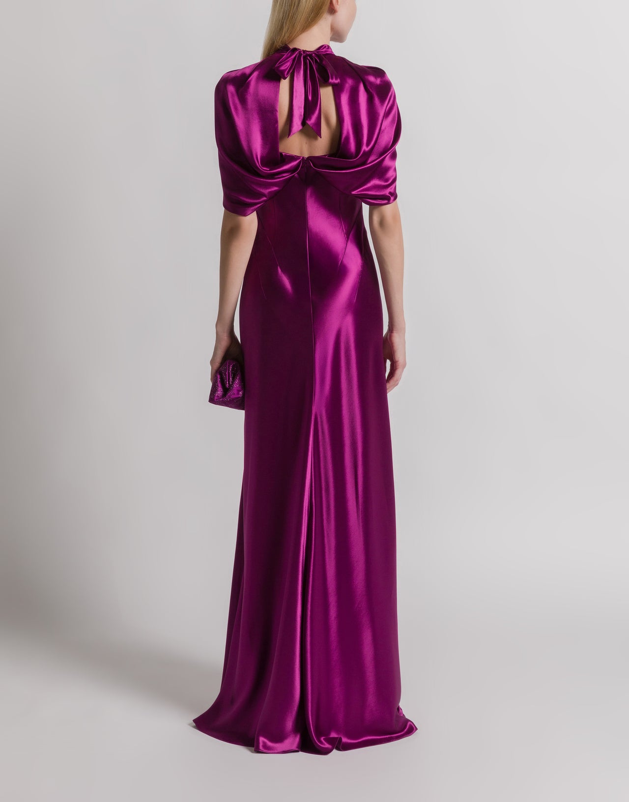 Satin evening dress with cape sleeves Purple Alberta Ferretti Boutique Online 3