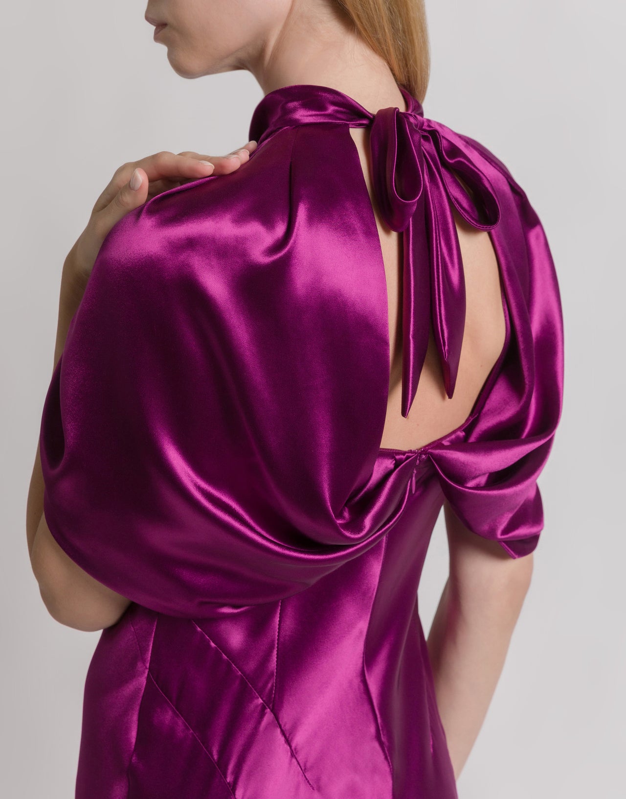 Satin evening dress with cape sleeves Purple Alberta Ferretti Boutique Online 4