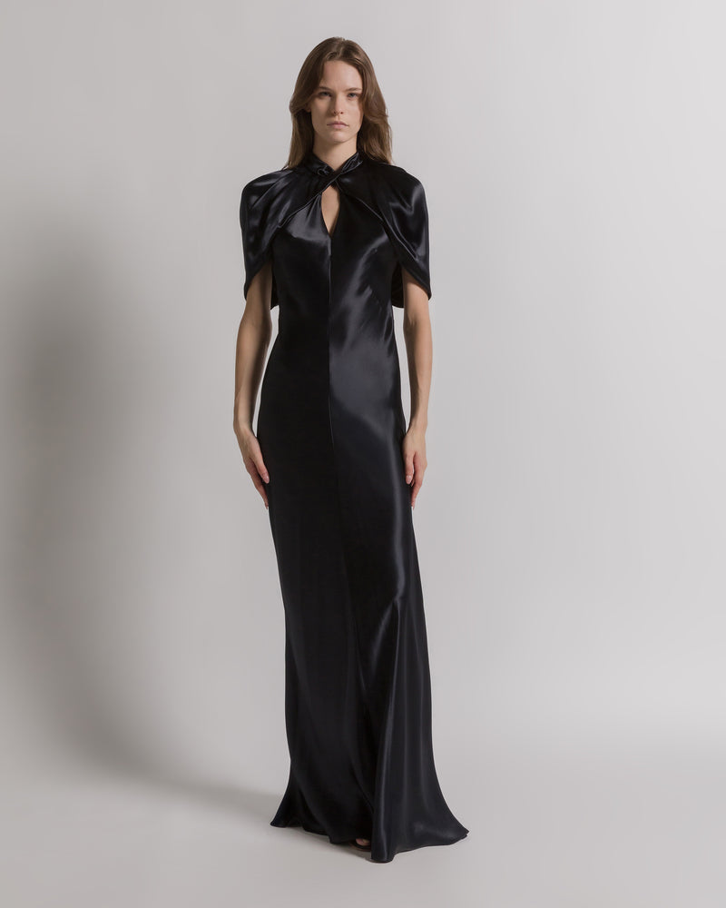 Satin evening dress with cape sleeves Black Alberta Ferretti Boutique Online 0