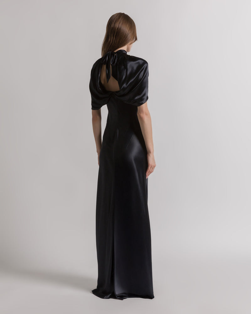 Satin evening dress with cape sleeves Black Alberta Ferretti Boutique Online 1