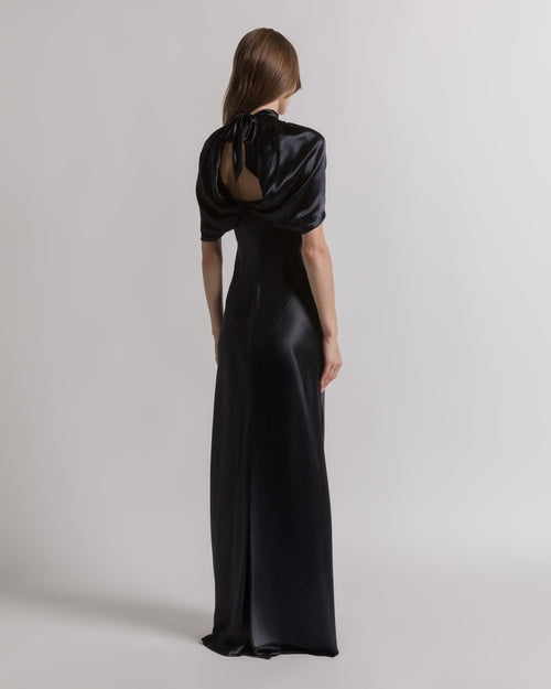 Satin evening dress with cape sleeves Black Alberta Ferretti Boutique Online 1