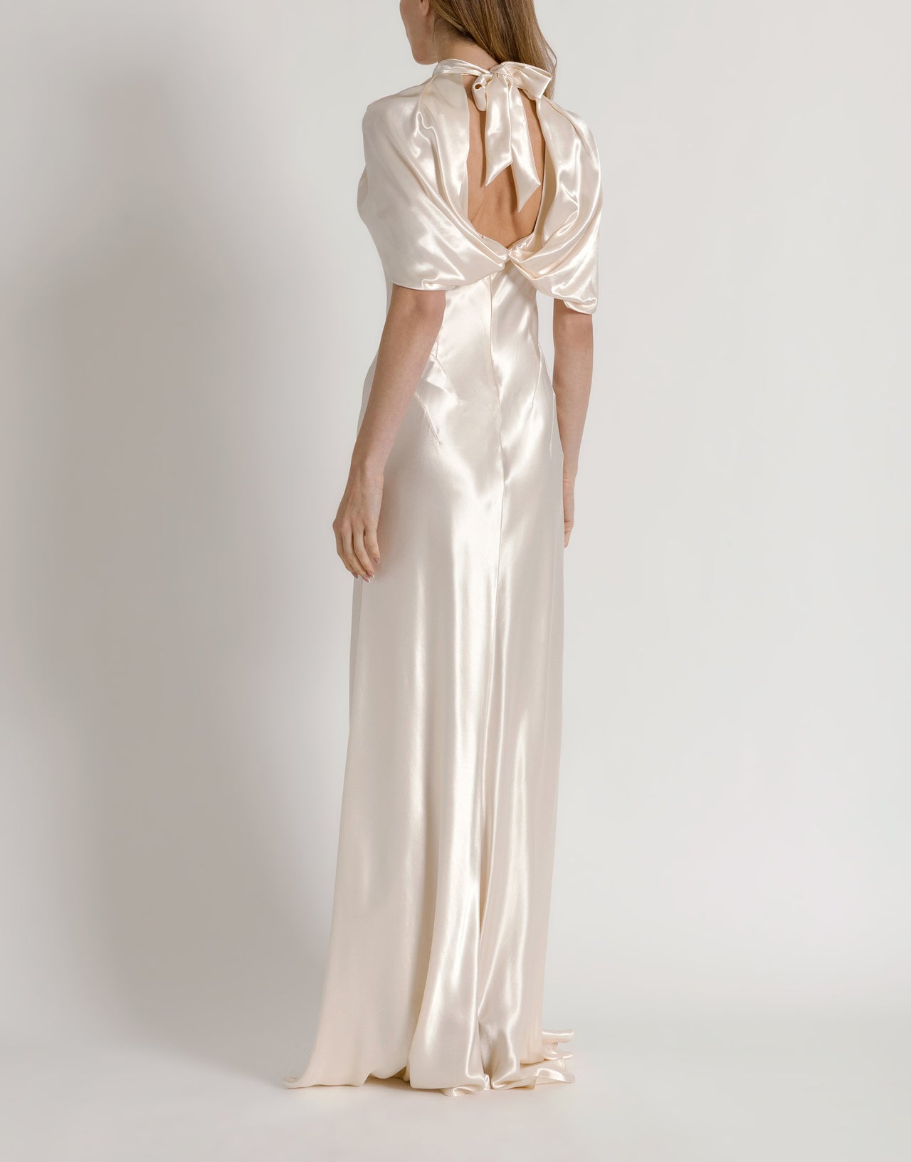 Satin evening dress with cape sleeves 白色 Alberta Ferretti Boutique Online 3