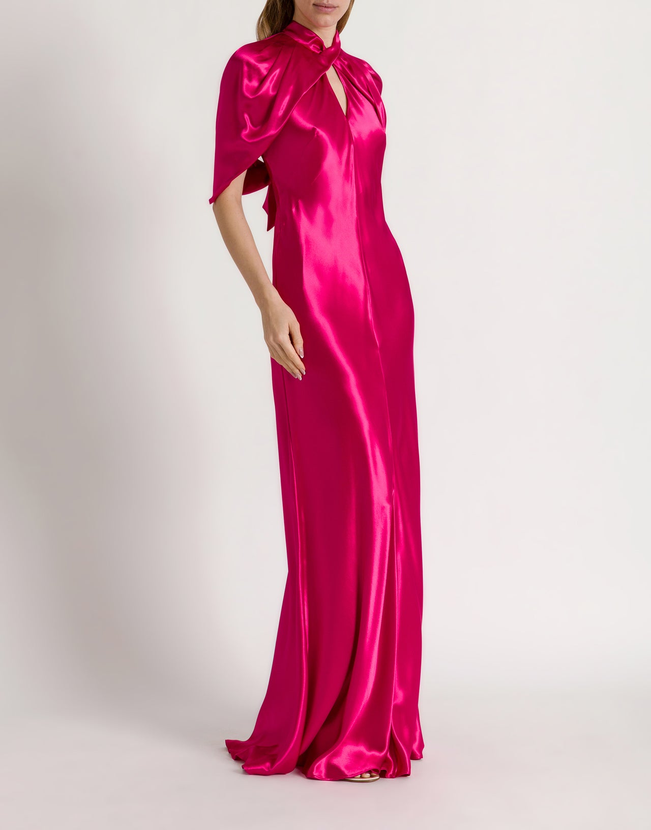 Satin evening dress with cape sleeves 粉红色 Alberta Ferretti Boutique Online 2