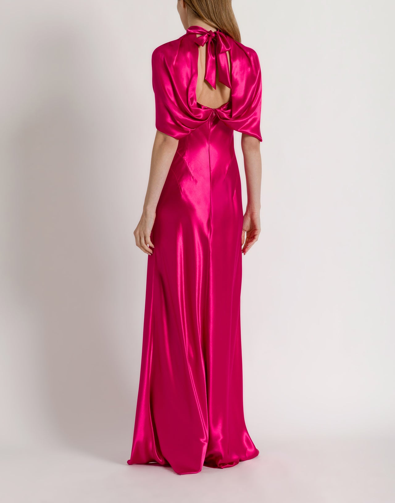 Satin evening dress with cape sleeves 粉红色 Alberta Ferretti Boutique Online 3