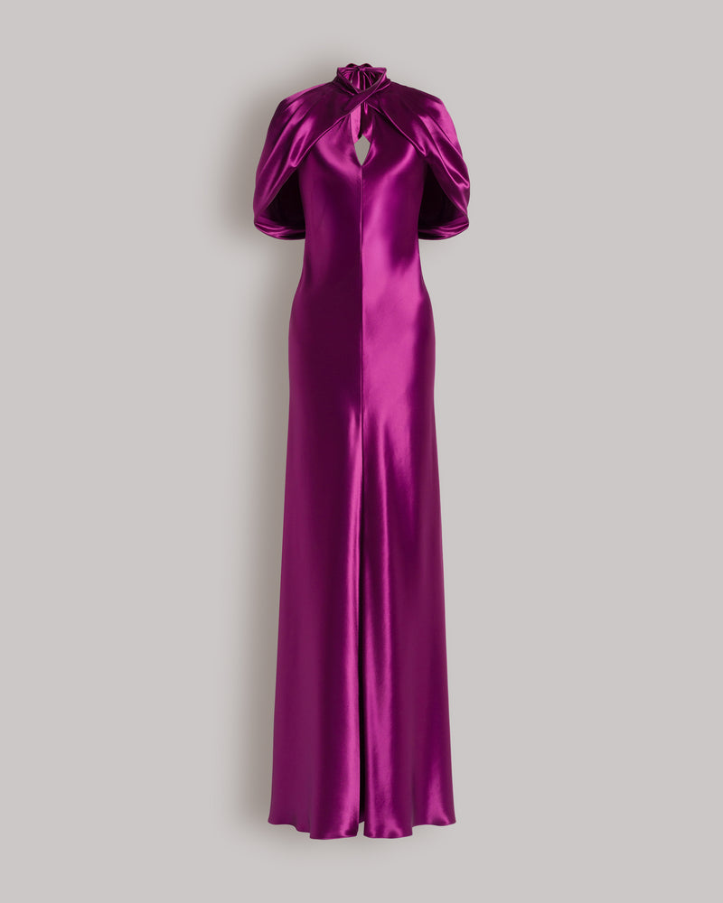 Satin evening dress with cape sleeves Purple Alberta Ferretti Boutique Online 0