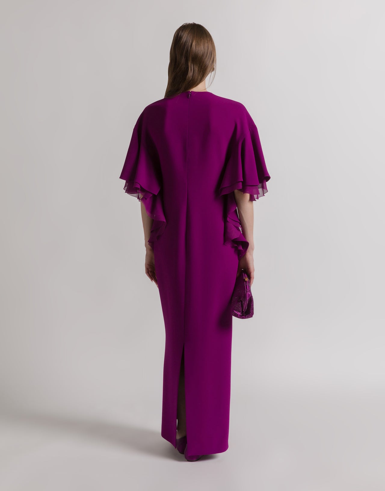 Amethystfarbenes langes Kleid mit Umhangärmeln Violett Alberta Ferretti Boutique Online 3