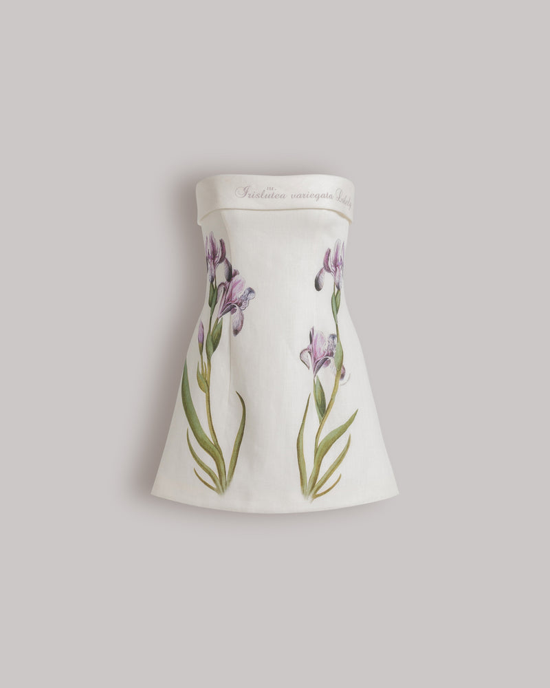 Iris print linen bustier dress Ivory Alberta Ferretti Boutique Online 0