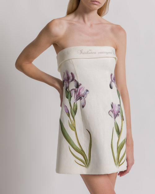 Iris print linen bustier dress