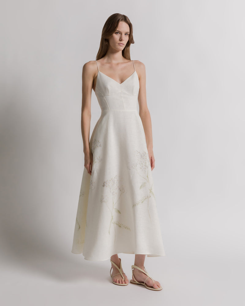 Linen summer dress with floral print White Alberta Ferretti Boutique Online 0