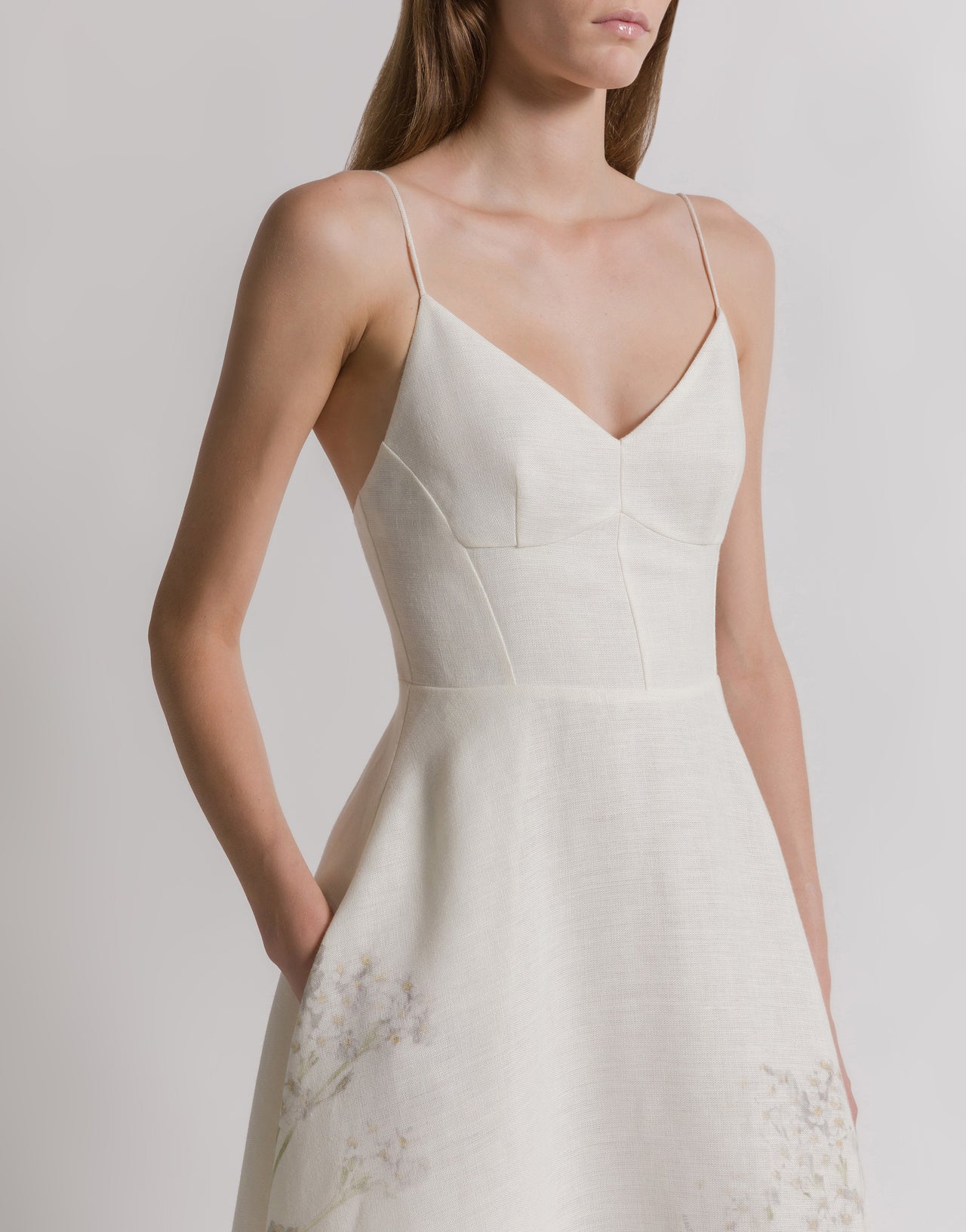 Linen summer dress with floral print White Alberta Ferretti Boutique Online 3