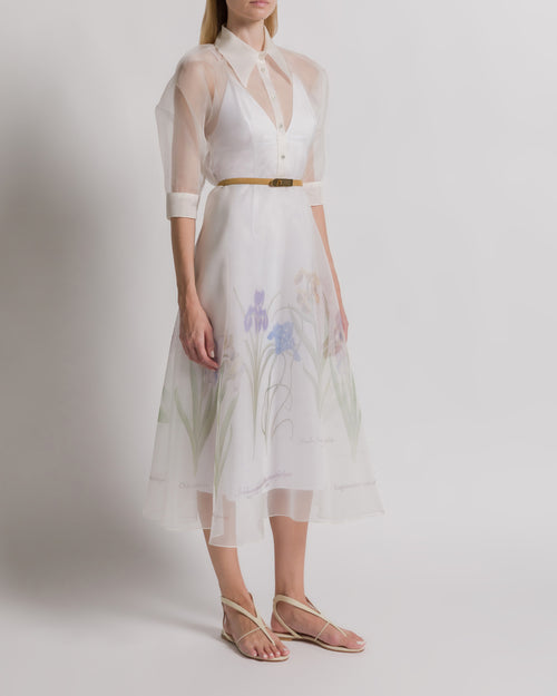 Abito camicia in organza di seta con stampa Iris Bianco Alberta Ferretti Boutique Online 1